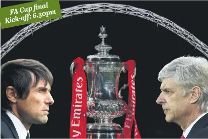  ?? Picture: Getty Images ?? EYEING CUP GLORY. Chelsea manager Antonio Conte (left) and Arsenal counterpar­t Arsene Wenger are looking to finish the season on a high in the FA Cup final at Wembley today.