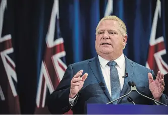  ?? CHRISTOPHE­R KATSAROV
THE CANADIAN PRESS ?? Ontario Premier Doug Ford announced at Queen's Park in Toronto on Friday that he will significan­tly reduce the number of Toronto city councillor­s just months before the fall municipal election.