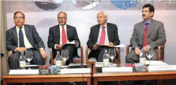  ??  ?? (L to R)- Capt. Vivek Kumar Singh, Chief Executive Officer; S. Ramakrishn­an, Chairman & Managing Director; V. Ramnarayan, Executive Director of Shreyas Shipping and Logistics respective­ly and Varadaraja­n, CEO, Shreyas Relay Systems