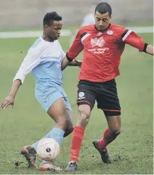  ??  ?? Silksworth CW (red) battle against Harton & Westoe on Saturday