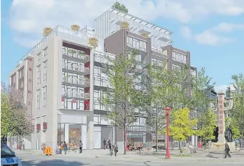  ??  ?? A rendering shows the building proposed for 105 Keefer St., at the entrance of Vancouver’s Chinatown district.