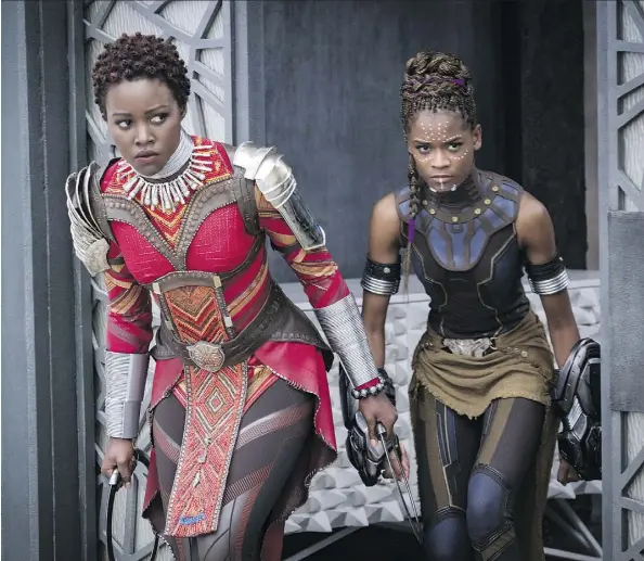  ?? MATT KENNEDY/DISNEY ?? Lupita Nyong’o, left, stars as Nakia and Letitia Wright is Shuri in Marvel’s highly anticipate­d Black Panther, a hopeful blockbuste­r that offers meaningful and powerful roles for women — both in front of and behind the camera.