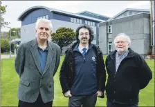  ?? Photograph: SandiePhot­os. ?? Dr Chris Macleod, left, Outer Hebrides UHI; Giuseppe Petricca and Andrew Mackenzie, Outer Hebrides UHI and PST, outside the Innovation Centre, Outer Hebrides UHI.