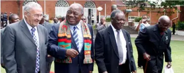  ?? (Mackson Wasamunu/Reuters ) ?? FILEPHOTO: From left to right, Former Vice-President Guy Scott, former President Rupiah Banda, late President Michael Chilufya Sata and late founding President Kenneth Kaunda attend a ceremony to receive the African Nations Cup trophy at the State House in Lusaka February 14, 2012.