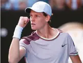  ?? MARTIN KEEP/AFP ?? Jannik Sinner reacts after a point against Novak Djokovic during their Australian Open semifinal match on Friday in Melbourne.