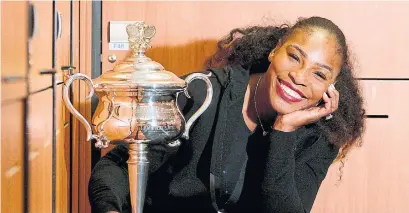  ?? FIONA HAMILTON/GETTY IMAGES FILE PHOTO ?? Serena Williams was two months pregnant when she won the 2017 Aussie Open. The trophy now resides in little Olympia’s room.