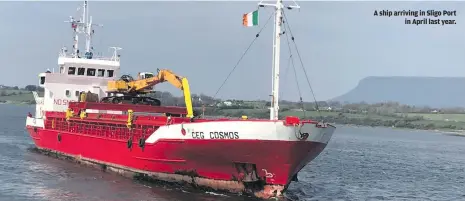  ??  ?? A ship arriving in Sligo Port in April last year.