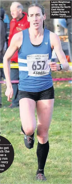  ??  ?? Laura Weightman on her way to winning the North East Harrier League fixture in Aykley Heads