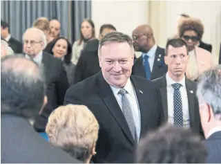  ?? MICHAEL A. MCCOY THE ASSOCIATED PRESS ?? U.S. Secretary of State Mike Pompeo says he had no knowledge prior to this week of allegation­s Marie Yovanovitc­h, the former ambassador to Ukraine, was being watched.
