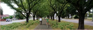  ??  ?? Above: Artist’s impression of the Rapanui – Shag Rock Cycleway on Linwood Avenue.