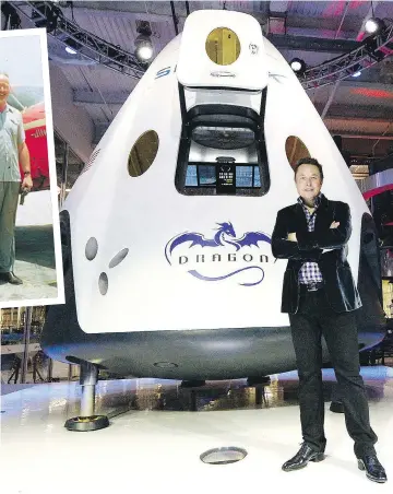  ?? KEVORK DJANSEZIAN/ GETTY IMAGES ?? Right, among Elon Musk’s holdings is SpaceX, which is trying to lower the cost of space exploratio­n with an eye to eventual colonies on Mars.