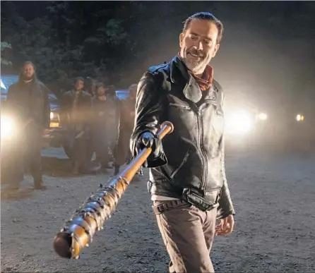  ?? Gene Page AMC ?? NEGAN (Jeffrey Dean Morgan) keeps his beloved and lethal baseball bat Lucille close in a new season of AMC’s “The Walking Dead.”