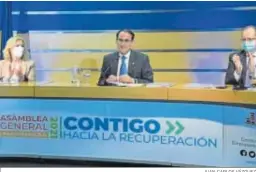  ?? JUAN CARLOS VÁZQUEZ ?? Mesa presidenci­al de la asamblea de la CEA, que fue telemática.