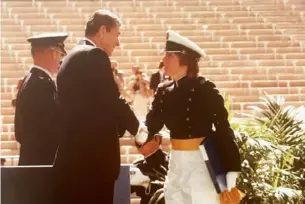  ?? Courtesy of Nancy Skeans ?? President Ronald Reagan congratula­tes Nancy Skeans on her graduation.