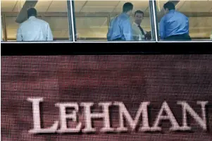  ??  ?? NO, BRO: Lehman Bros. was one of the few errant firms that were allowed to go under during the 2008 crisis. Most of the other big money folks got some form of bailout or dispensati­on.