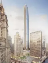  ?? ARCHITECTU­RE ADRIAN SMITH + GORDON GILL ?? Zoning for a massive high-rise hotel and residentia­l tower east of Tribune Tower was approved Wednesday by the Chicago City Council.