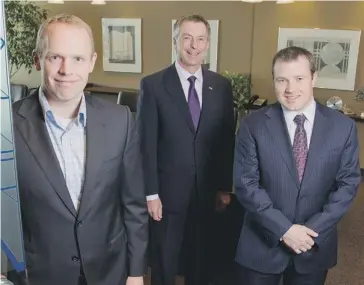  ?? ALEX UROSEVIC FOR NATIONAL POST ?? Aurion Capital executives Gregory Taylor, left, Robert Decker and Craig MacAdam agree there is no shortage of uncertaint­y, including the looming U.S. fiscal cliff, which is why so many investors sat out the summer U.S. equity rally.