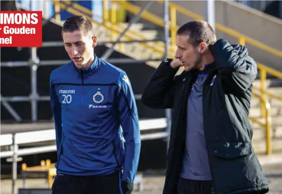  ?? FOTO PHOTO NEWS ?? Timmy Simons kon Hans Vanaken gisteren al gelukwense­n op training in Brugge.