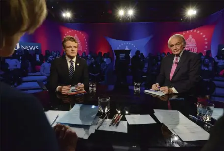  ?? AP ?? GAME FACES ON: U.S. Rep. Joe Kennedy III, left, and Sen. Ed Markey square off in the first Senate primary debate hosted by WGBH News on Tuesday.