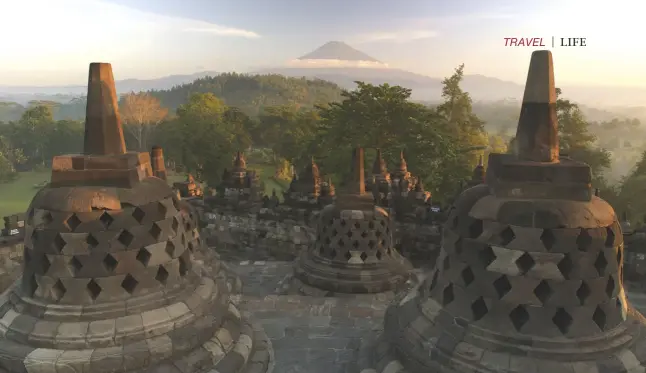  ??  ?? ANCIENT WONDER From mystical stupas to majestic volcanic peaks, take in the panaromic view from the top of the Borobudur