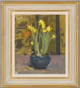  ??  ?? Professor Ken Howard OBE RA RWS NEAC, 2013; ‘Christmas Daffodils’ signed 'Ken Howard' (lower right); Oil on canvas; 29 x 24.5 cm (framed 44 x 39 cm). £2,600-5,000