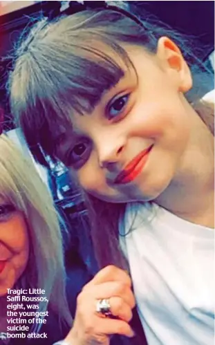  ??  ?? Tragic: Little Saffi Roussos, eight, was the youngest victim of the suicide bomb attack