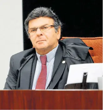  ?? CARLOS MOURA/STF ?? Integrante. O ministro Luiz Fux durante a sessão da Primeira Turma ontem no Supremo