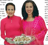  ?? ?? For Arab News she made fatteh bazinjan, a dish that includes eggplant, ground meat, fried bread and yogurt, and is topped with pine nuts and pomegranat­e.