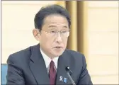  ?? KYODO NEWS ?? Japanese Prime Minister Fumio Kishida speaks at a meeting on COVID-19 measures at the prime minister’s office in Tokyo on Friday.