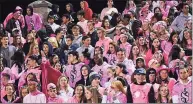  ?? Contribute­d Photo ?? During a halftime ceremony at the “Pink Out” football game on Oct. 18, 2019, Stamford High students and staff presented Bennett Cancer Center Director of Developmen­t Gayle Alswanger a check for $9,000, which was raised during the school year. Stamford and Norwalk were among schools that won the Michaels Achievemen­t Cup Award for the 2019-2020 school year.