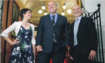  ??  ?? B.C. Green elected MLAs Sonia Furstenau, Andrew Weaver and Adam Olsen are part of the coalition with the NDP planning reforms that are expected to scuttle all types of energy projects.