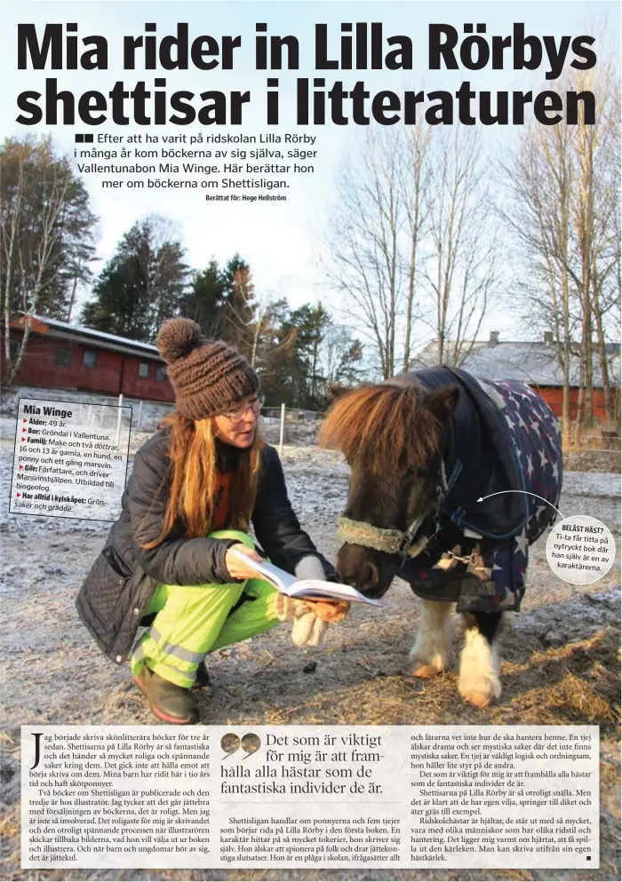  ??  ?? BELÄST HÄST? Ti-ta får titta på nytryckt bok där han själv är en av karaktärer­na.