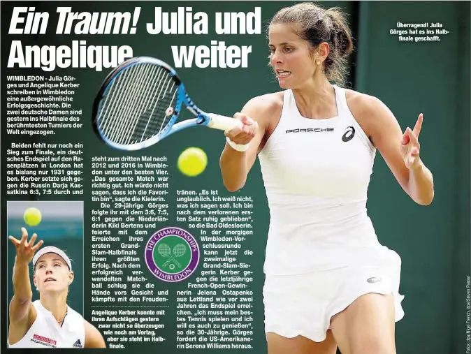  ??  ?? Angelique Kerber konnte mit ihren Aufschläge­n gestern war nicht so überzeugen wie noch am Vortag, aber sie steht im Halbfinale.
Überragend! Julia Görges hat es ins Halbfinale geschafft.