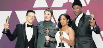  ?? Picture: REUTERS/MIKE SEGAR ?? TOP OF THE CROP: Best Actor Rami Malek, Best Actress Olivia Colman, Best Supporting Actress Regina King and Best Supporting Actor Mahershala Ali pose with their awards backstage.
