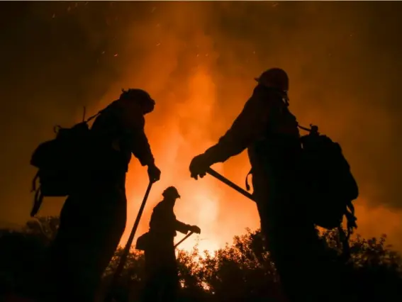  ?? (Getty) ?? Firefighte­rs battle the Blue Cut wildfire in California last month