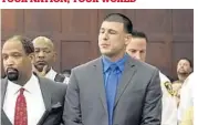  ?? AP ?? Aaron Hernandez, right, and defense attorney Ronald Sullivan listen to the verdict on Friday.