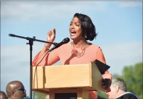  ?? Peter Hvizdak / Hearst Connecticu­t Media ?? U.S. Rep. Jahana Hayes at the Hillhouse H.S. 160th Commenceme­nt Exercises for the Class of 2019 at Bowen Field in New Haven.