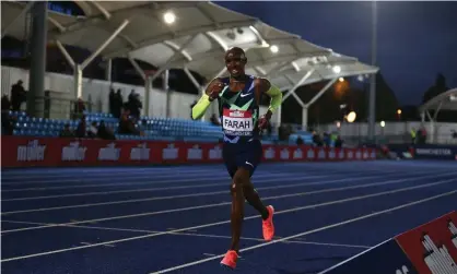  ?? Coombs/British Athletics/Getty Images ?? Mo Farah finishes the men’s 10,000m final at the British Athletics Championsh­ips at Manchester­Regional Arena. Photograph: Barrington