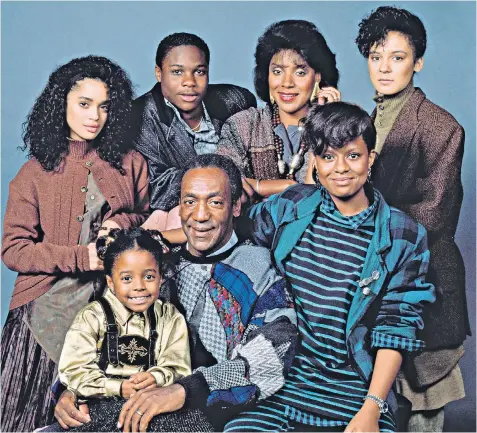  ??  ?? The cast of The Cosby Show, with Bill Cosby, centre front, playing the devoted family man, Dr Cliff Huxtable