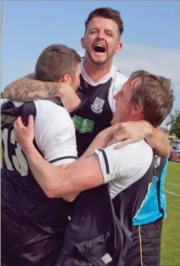  ??  ?? Newtown United players celebrate after their magical victory in the Wicklow Cup final.