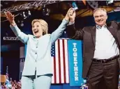  ?? Melina Mara / Washington Post ?? Hillary Clinton said running mate Sen. Tim Kaine is a “progressiv­e who likes to get things done.”
