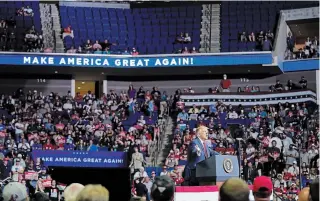  ?? EVAN VUCCI
THE ASSOCIATED PRESS ?? U.S. President Donald Trump speaks during a campaign rally in Tulsa, Okla., on Saturday.