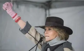  ?? KENT NISHIMURA/TNS ?? Jane Fonda speaks at the Respect Rally event at Park City, Utah, where the Sundance Film Festival is being held.