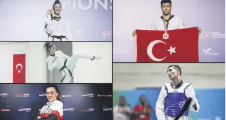  ?? ?? The collage shows five Turkish taekwondo athletes who will complete at the 2024 Paris Olympics.