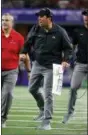  ?? MICHAEL AINSWORTH — THE ASSOCIATED PRESS ?? Ohio State interim head coach Ryan Day celebrates a first down against TCU during the second half Sept. 16 in Arlington, Texas.