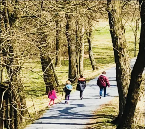  ?? PHOTO BY COURTNEY H. DIENER-STOKES — FOR MEDIANEWS GROUP ?? Engaging your kids in physical activity with you outdoors, such as a trail walk at a nearby park, is a good solution to keep up your physical activity while gyms are closed and your family is practicing self-isolation and social distancing.