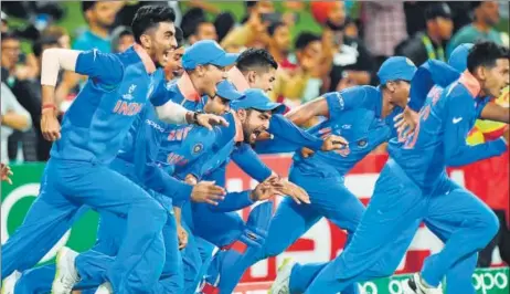  ?? AFP ?? India Under19 players celebrate their ICC Under19 World Cup victory over Australia at the Bay Oval in Mount Maunganui, New Zealand on Saturday.