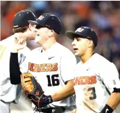  ?? Nati Harnik/The Associated Press ?? Oregon State first baseman Zak Taylor (16) smiles after a double play against Mississipp­i State ended the sixth inning of a College World Series baseball eliminatio­n game Saturday in Omaha, Neb. Oregon State will play Arkansas in the College World Series finals starting tonight.