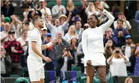  ?? Doubles. Photograph: Zac Goodwin/PA ?? Jamie Murray and Venus Williams take in the applause after their victory in the mixed