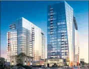  ?? C2K ARCHITECTU­RE ?? This rendering shows the planned Silvery Towers housing project in downtown San Jose. Constructi­on costs in the area are rising between 1 and 1.5 percent per month.